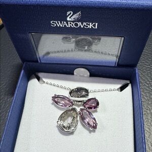 NWT Authentic Swarovski Heritage Crystal Flower Pendant Necklace Pink Purple